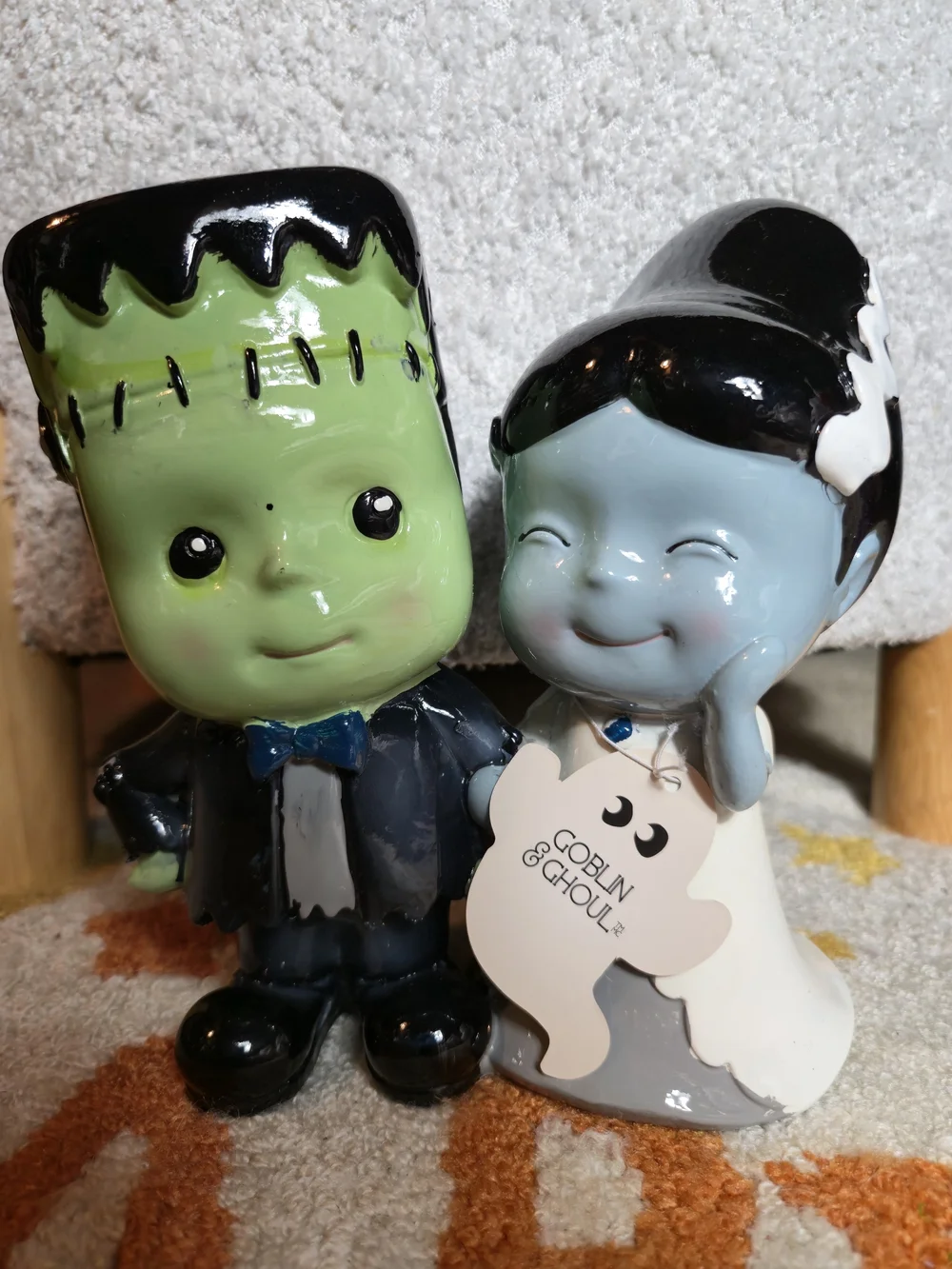 NWT Goblin & Ghoul Halloween Frankenstein & Bride Wedding Ceramic Couple NWT